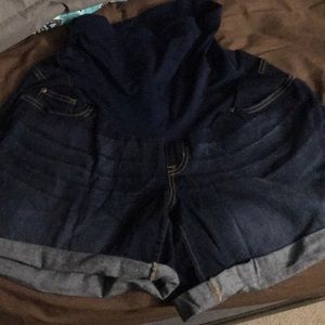 Dark denim maternity shorts